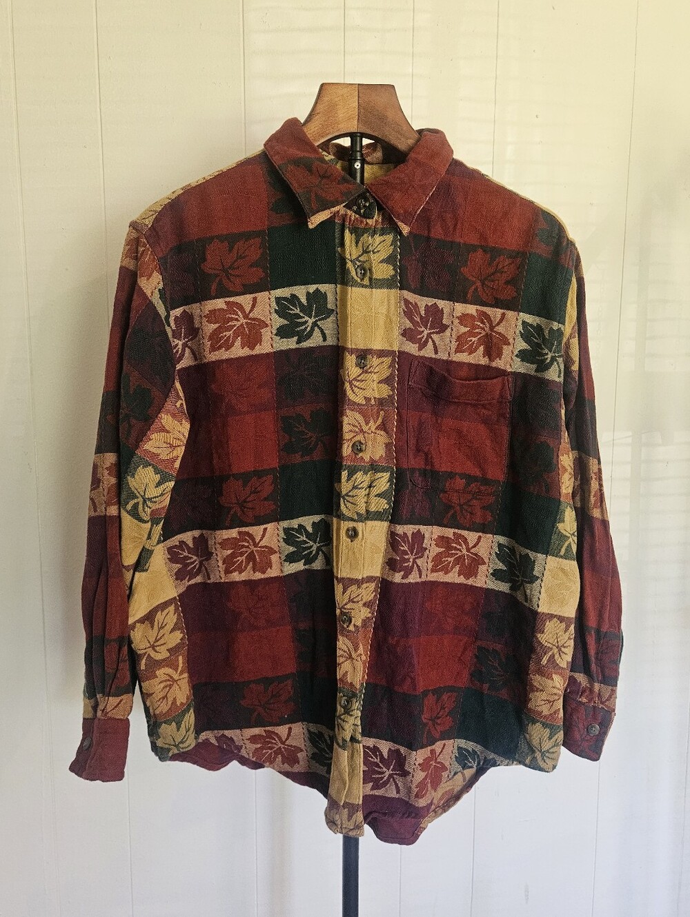 Krazy Kat Women's Fall Leaf Print Button Down Shirt Size 14/16